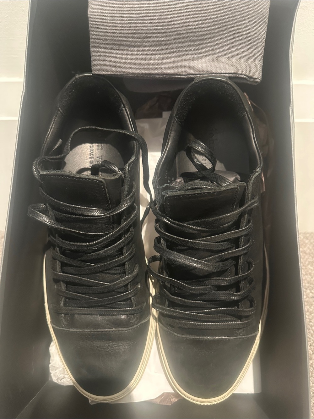John Varvatos Black Leather Reed Low-Top Sneakers with white sole